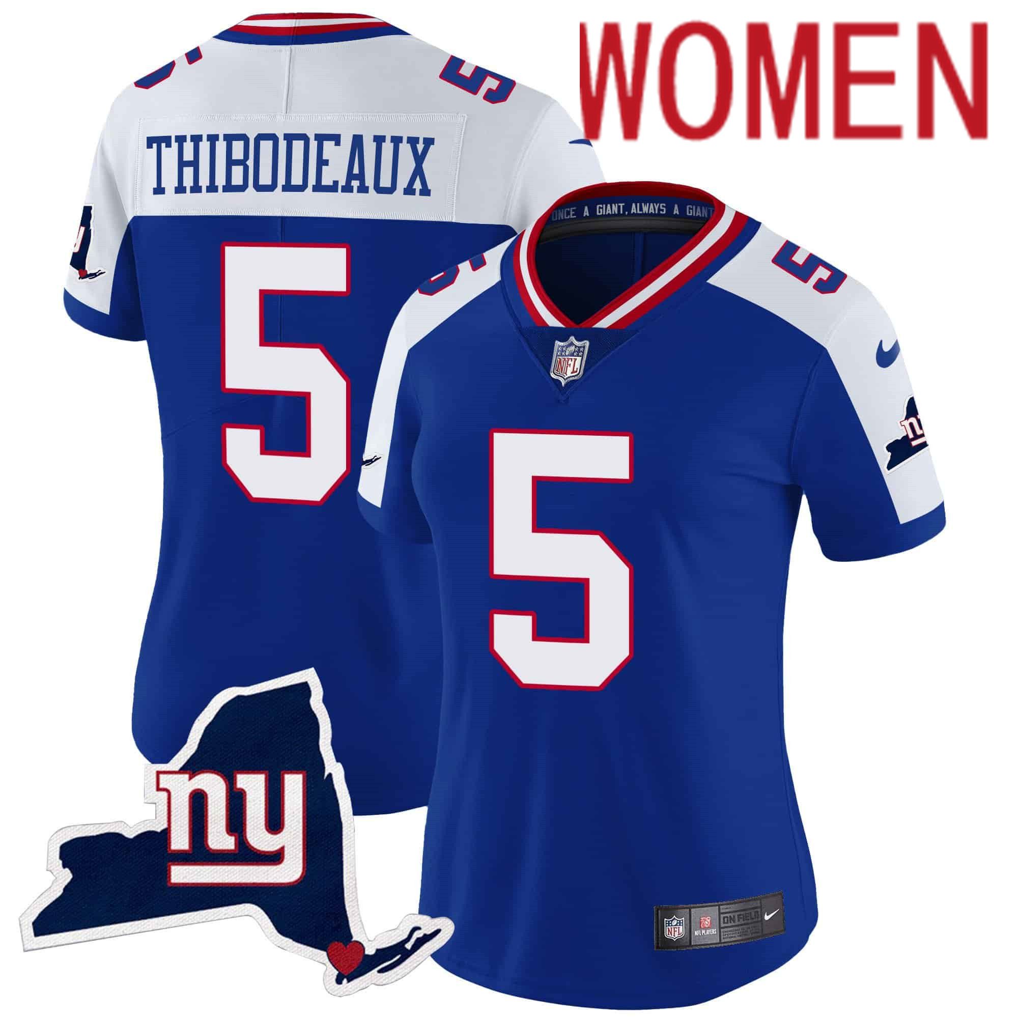 Women New York Giants #5 Thibodeaux Blue 2024 Nike Map Patch Limited NFL Jersey